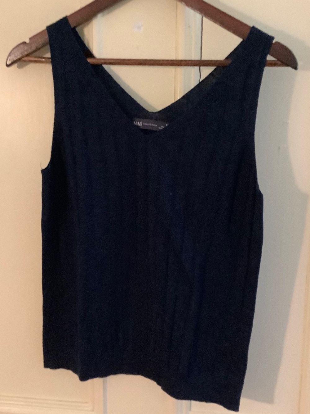 M&S Ribbed Knit Top Double V M Navy
